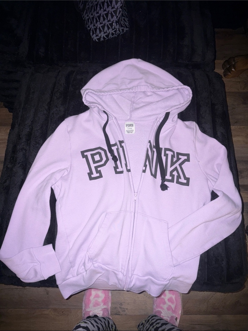 PINK Victoria's Secret Light Purple Zip-Up Hoodie with Black Logo